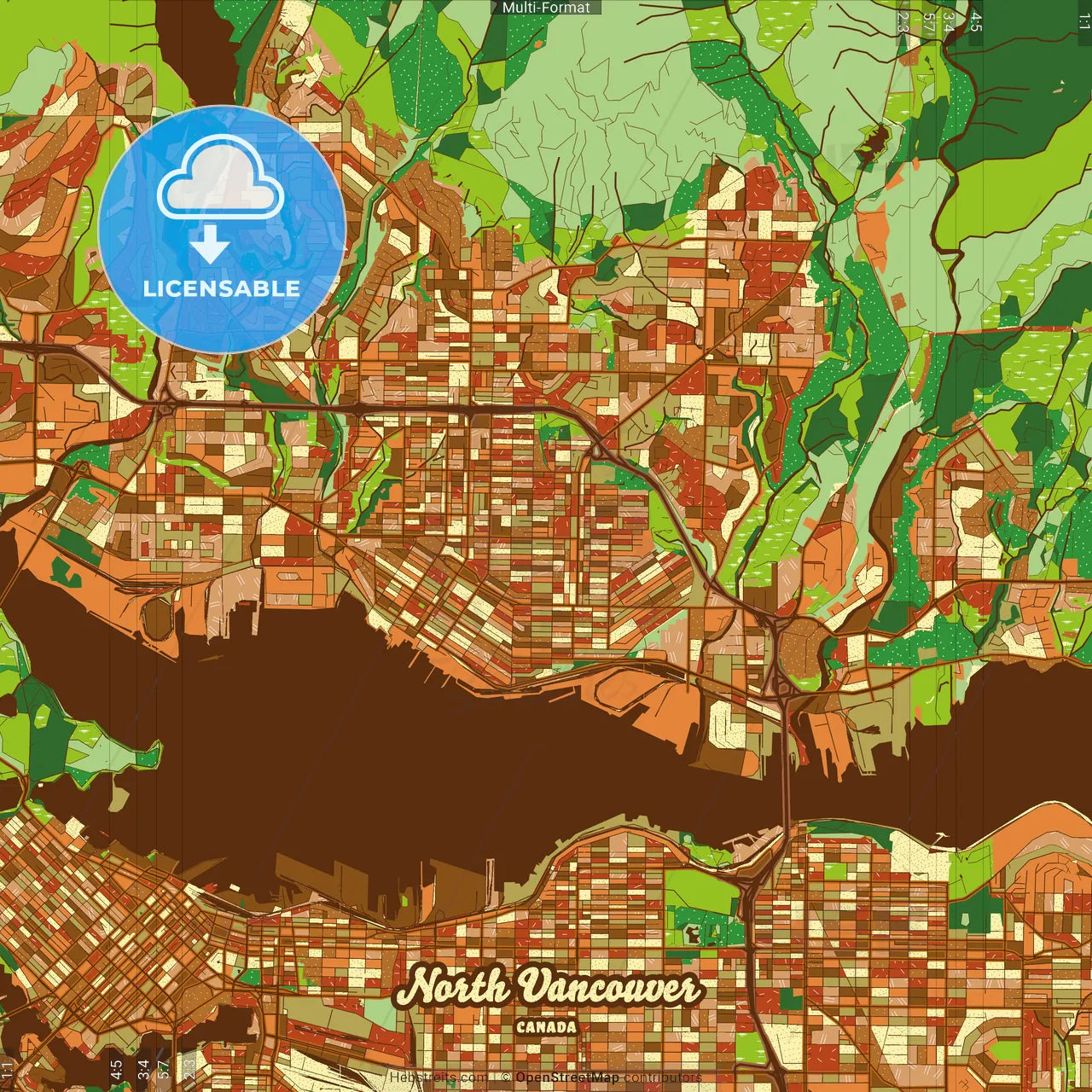 North Vancouver Canada Farmhouse Poster Art Map Template