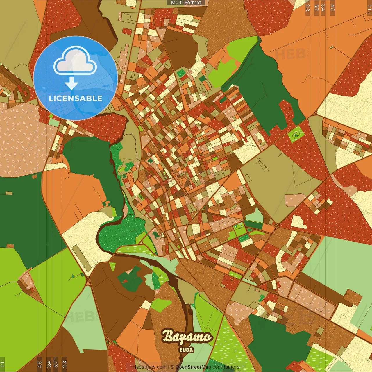 Bayamo Cuba Farmhouse Poster Art Map Template