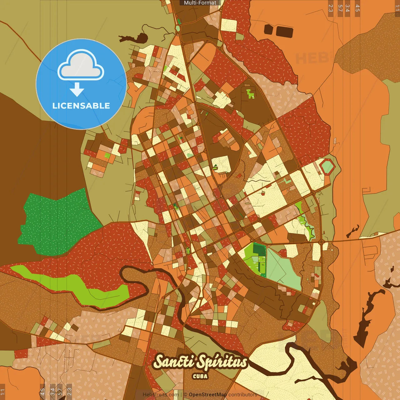 Sancti Spíritus Cuba Farmhouse Poster Art Map Template