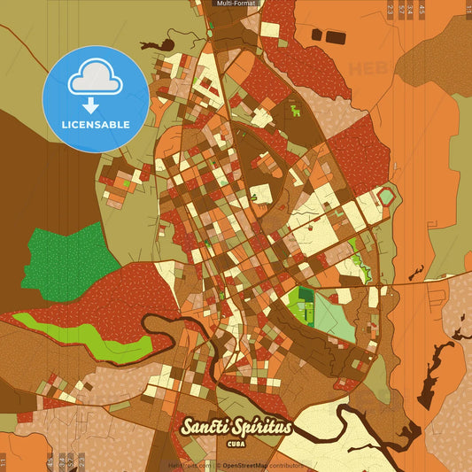 Sancti Spíritus Cuba Farmhouse Poster Art Map Template