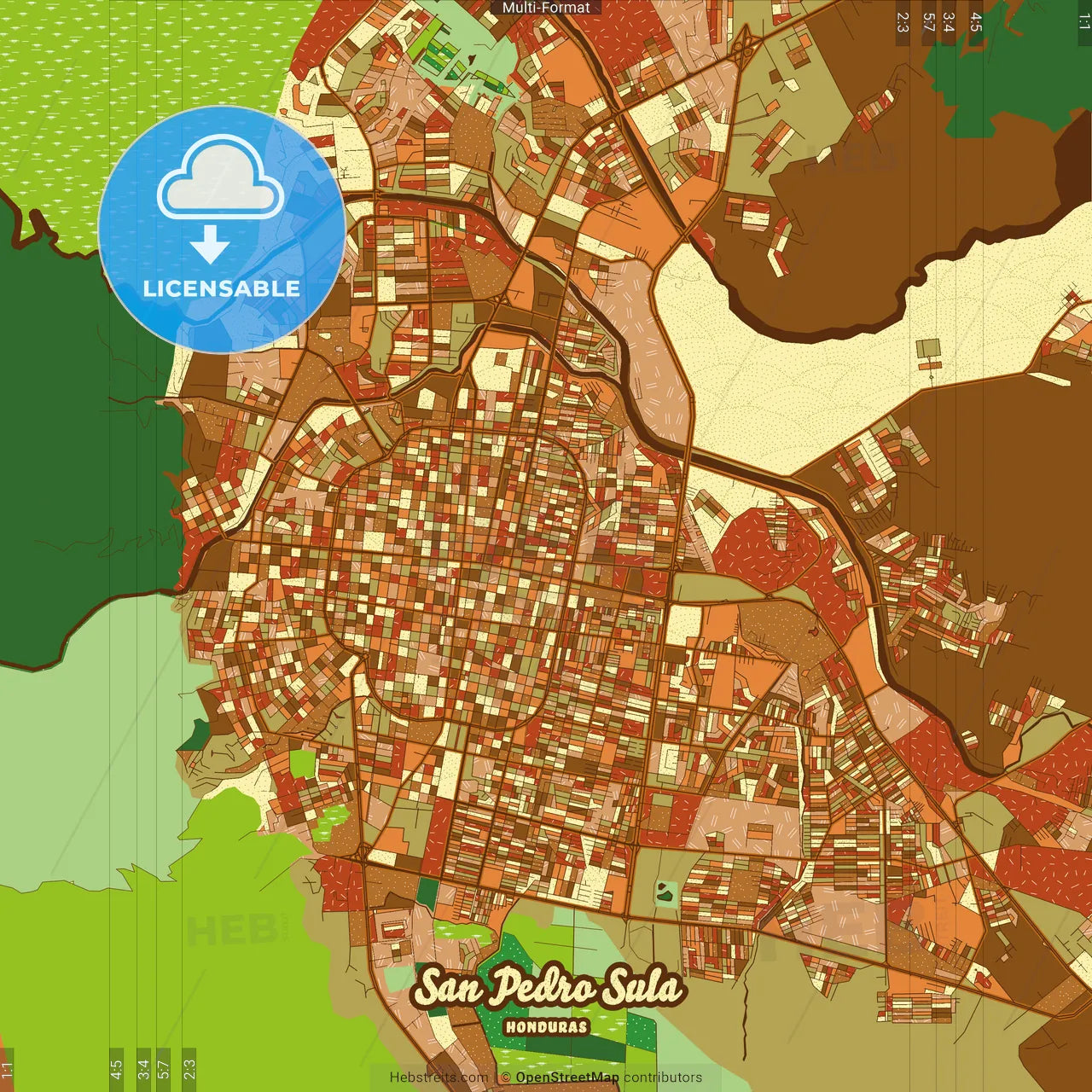 San Pedro Sula Honduras Farmhouse Poster Art Map Template