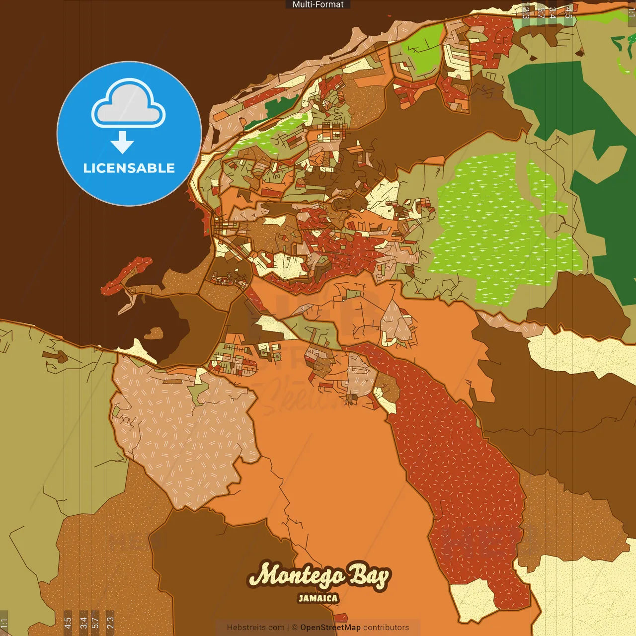 Montego Bay Jamaica Farmhouse Poster Art Map Template