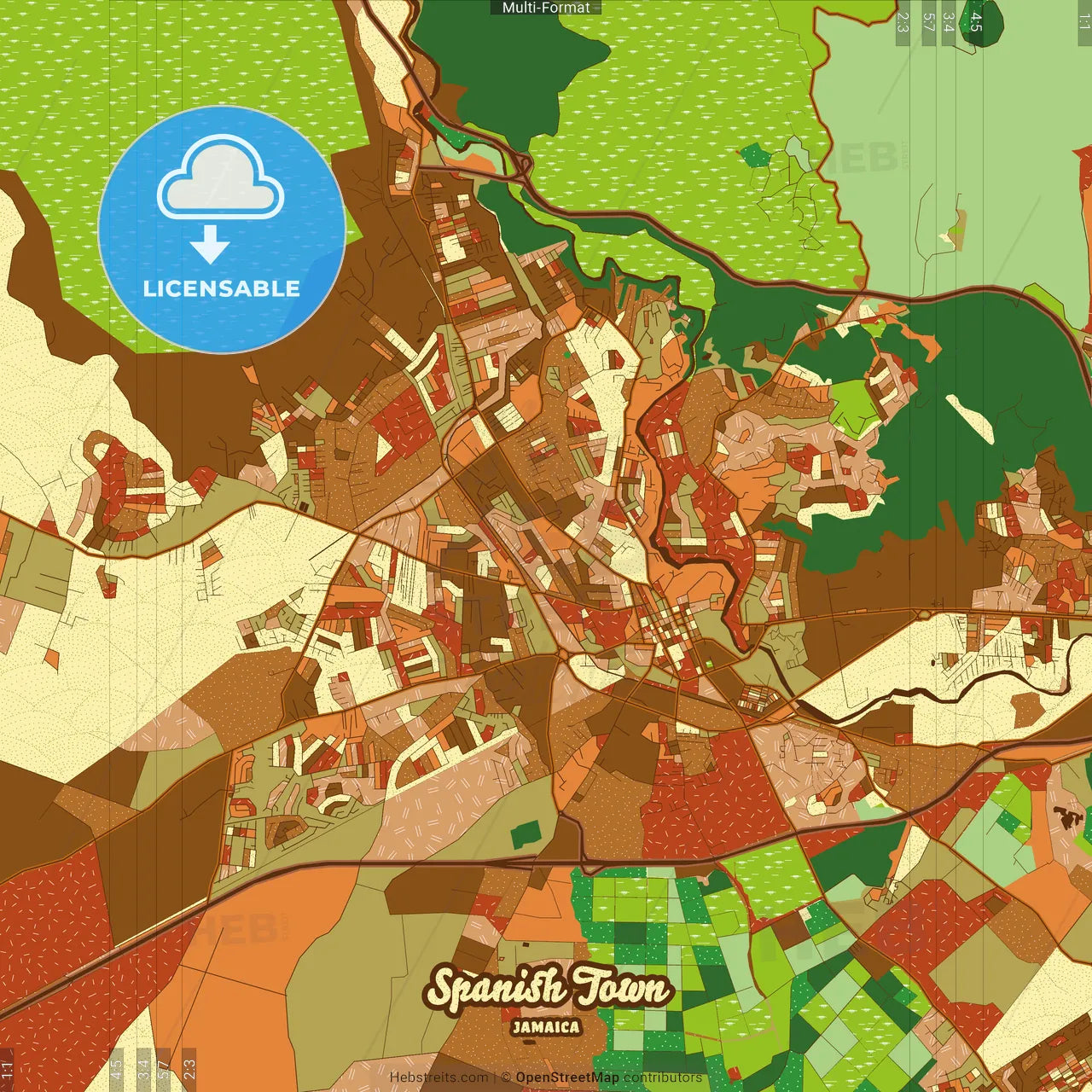 Spanish Town Jamaica Farmhouse Poster Art Map Template