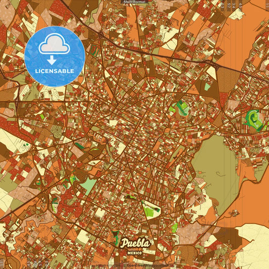 Puebla Mexico Farmhouse Poster Art Map Template