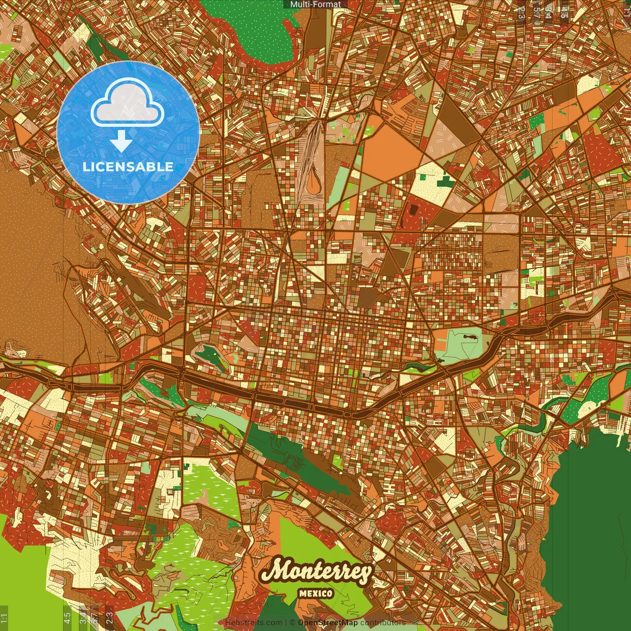 Monterrey Mexico Farmhouse Poster Art Map Template