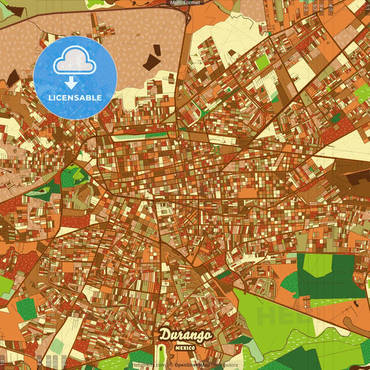 Durango Mexico Farmhouse Poster Art Map Template