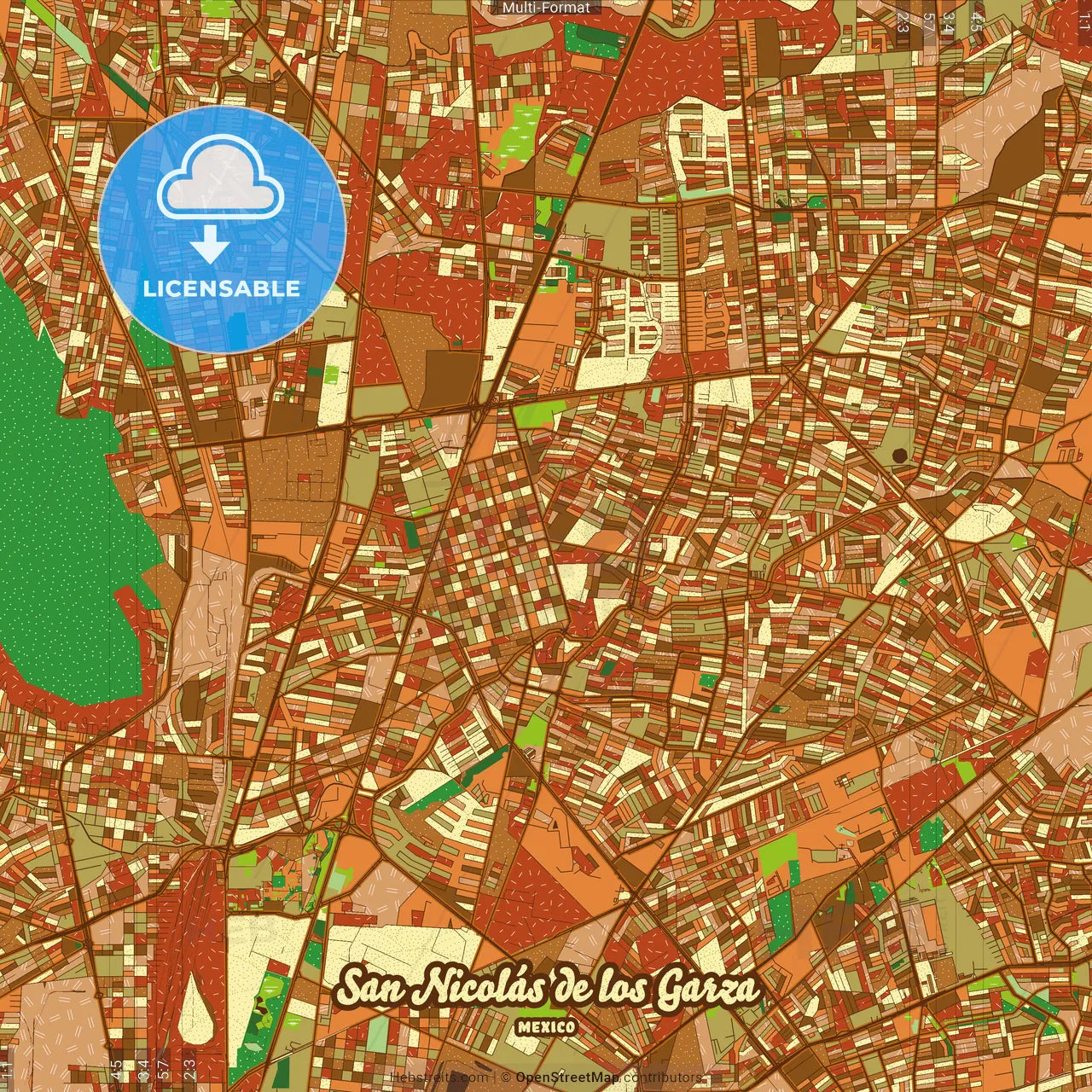 San Nicolás de los Garza Mexico Farmhouse Poster Art Map Template