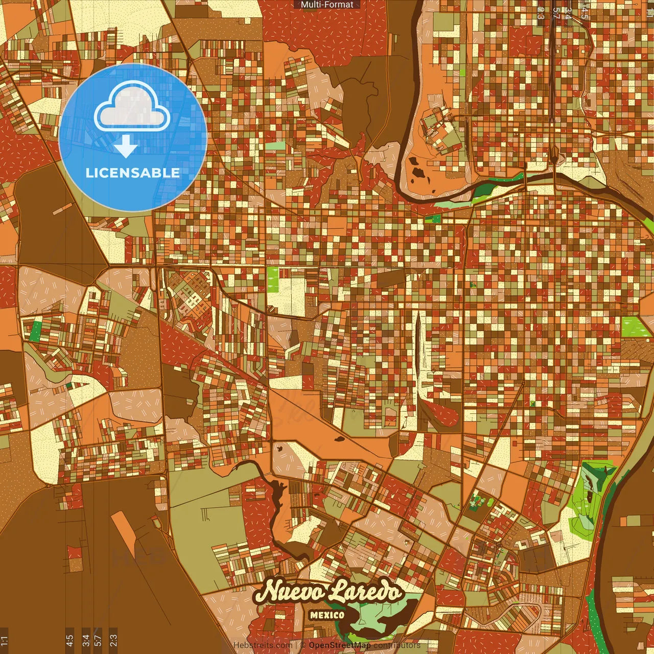 Nuevo Laredo Mexico Farmhouse Poster Art Map Template