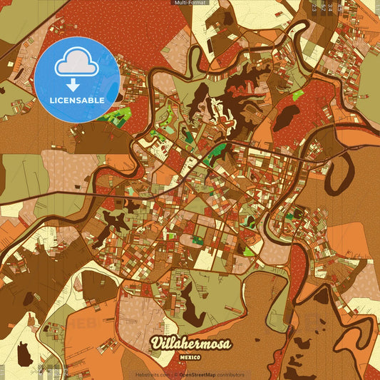 Villahermosa Mexico Farmhouse Poster Art Map Template