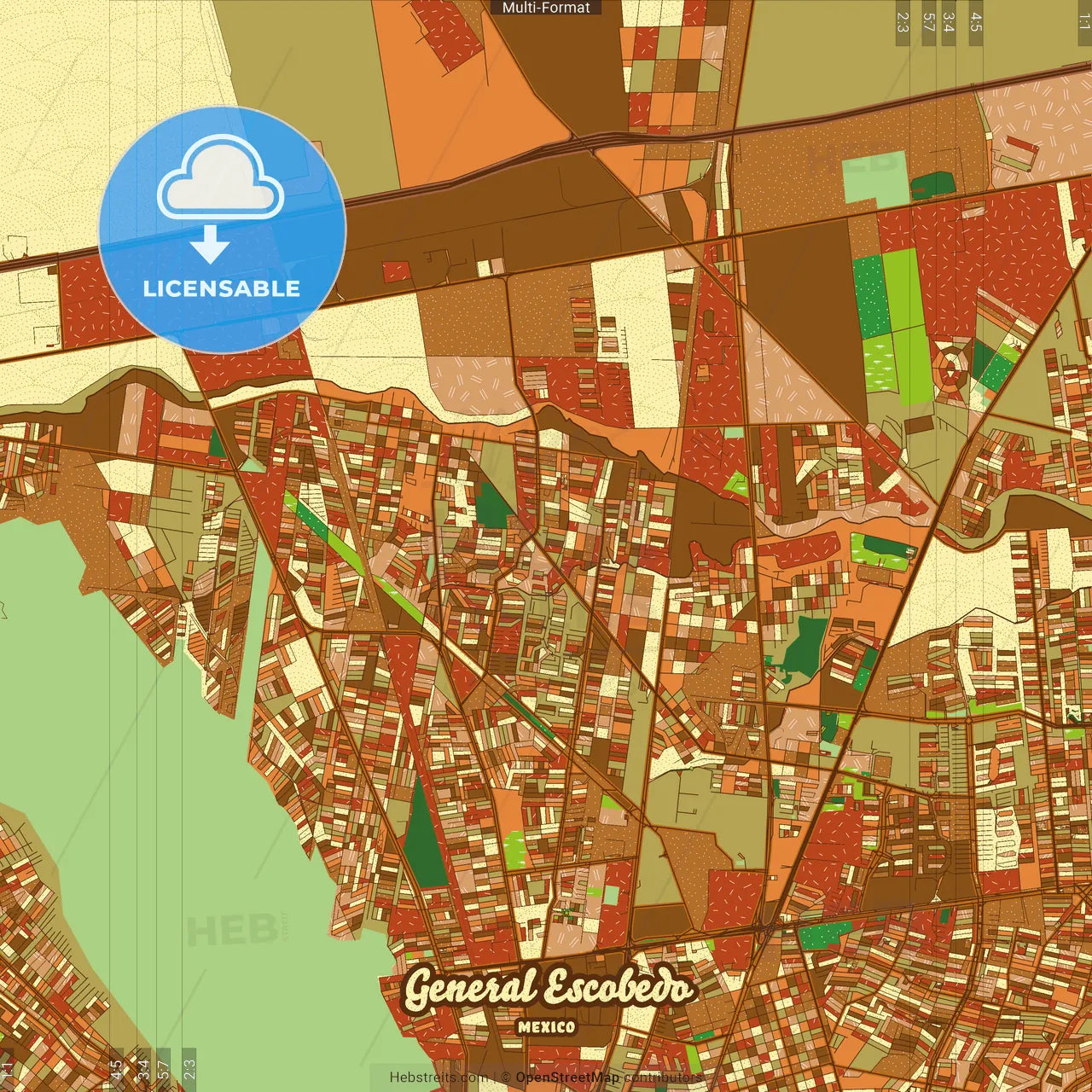 General Escobedo Mexico Farmhouse Poster Art Map Template