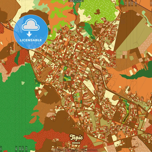 Tepic Mexico Farmhouse Poster Art Map Template