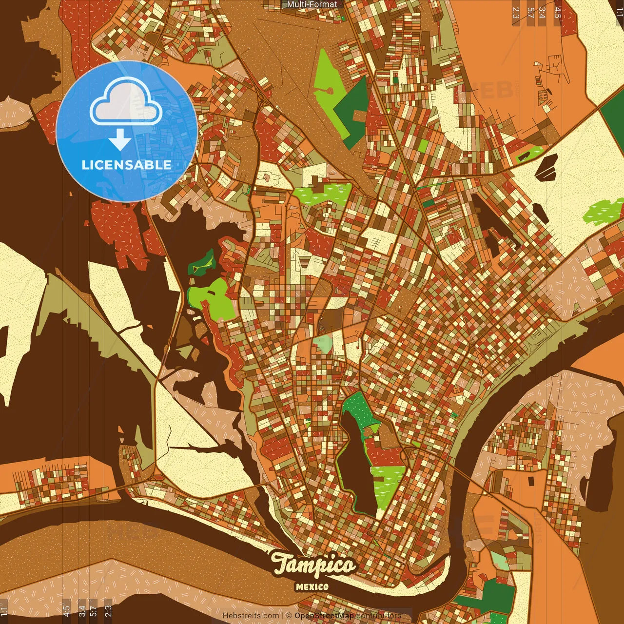 Tampico Mexico Farmhouse Poster Art Map Template