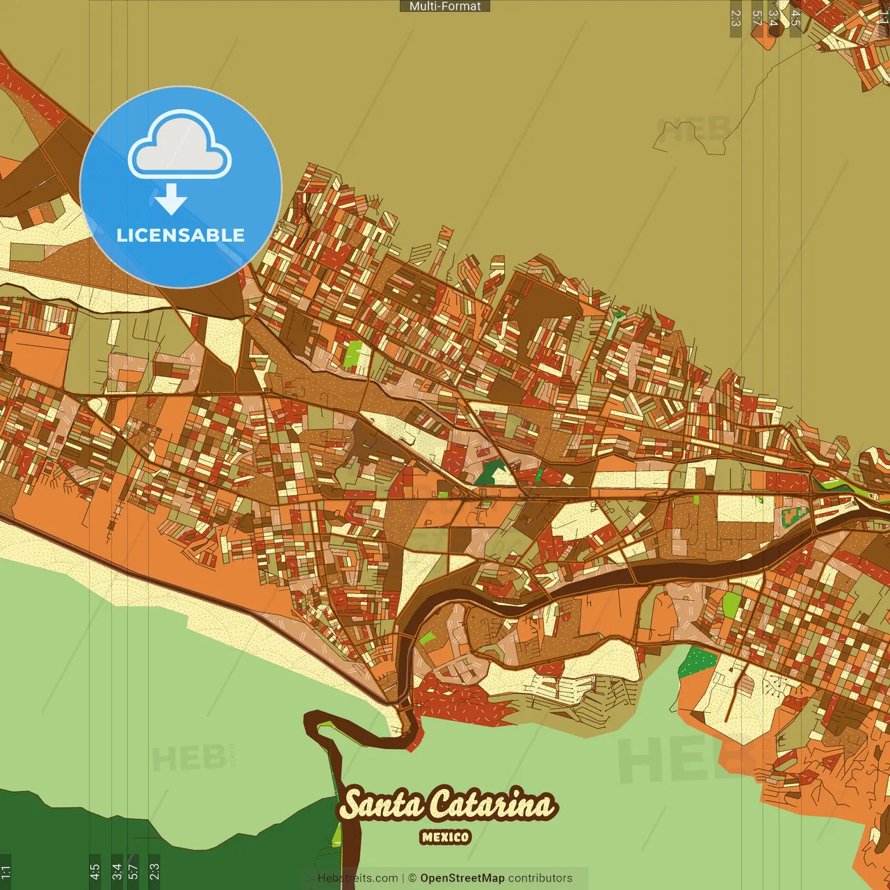 Santa Catarina Mexico Farmhouse Poster Art Map Template