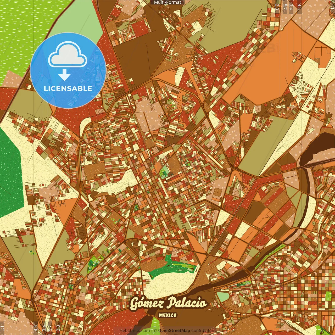 Gómez Palacio Mexico Farmhouse Poster Art Map Template