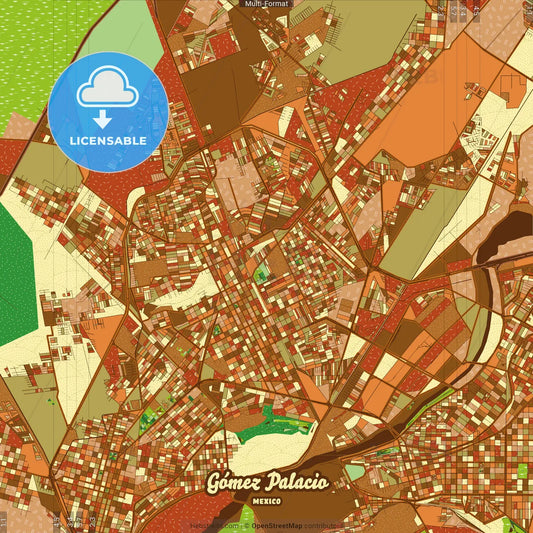 Gómez Palacio Mexico Farmhouse Poster Art Map Template