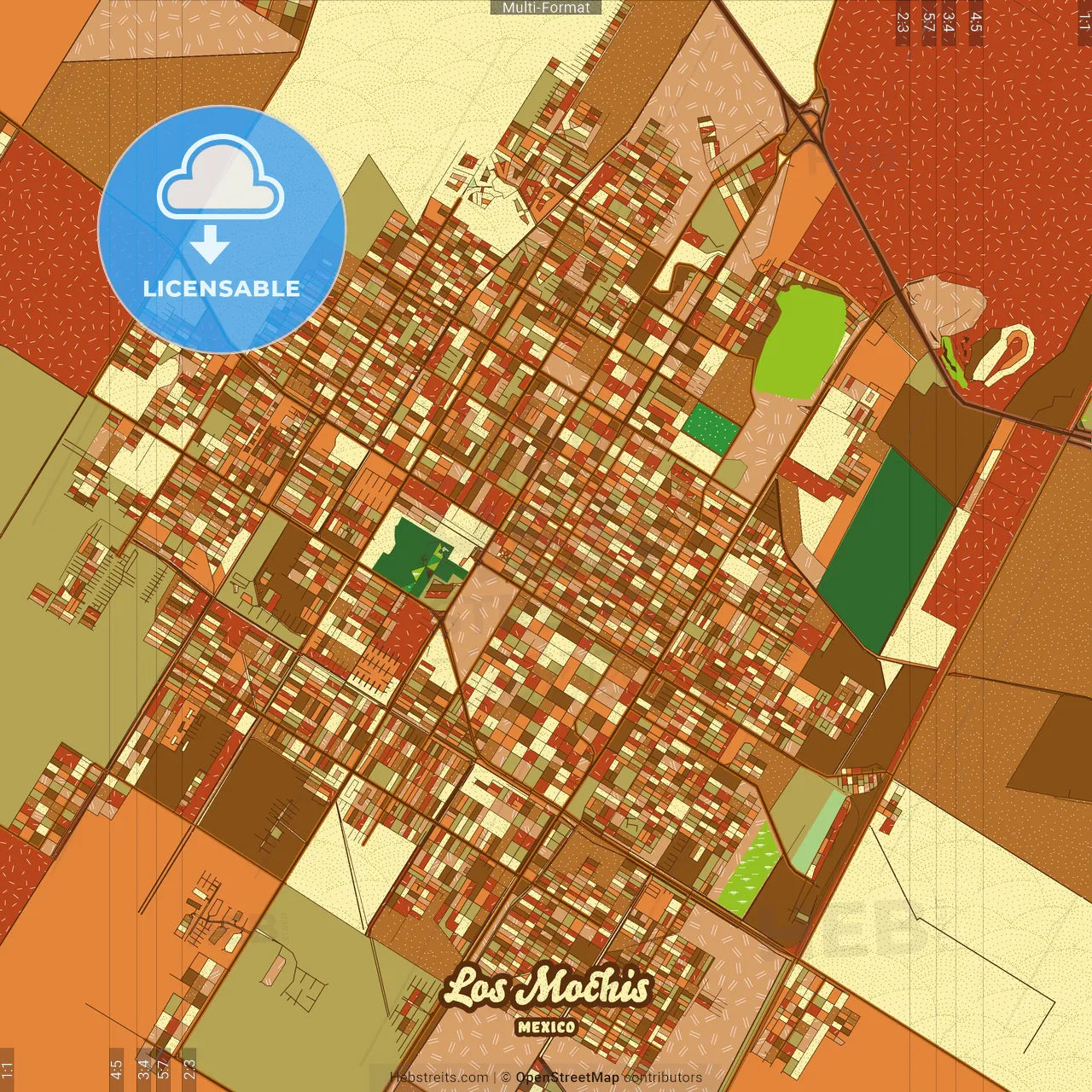 Los Mochis Mexico Farmhouse Poster Art Map Template