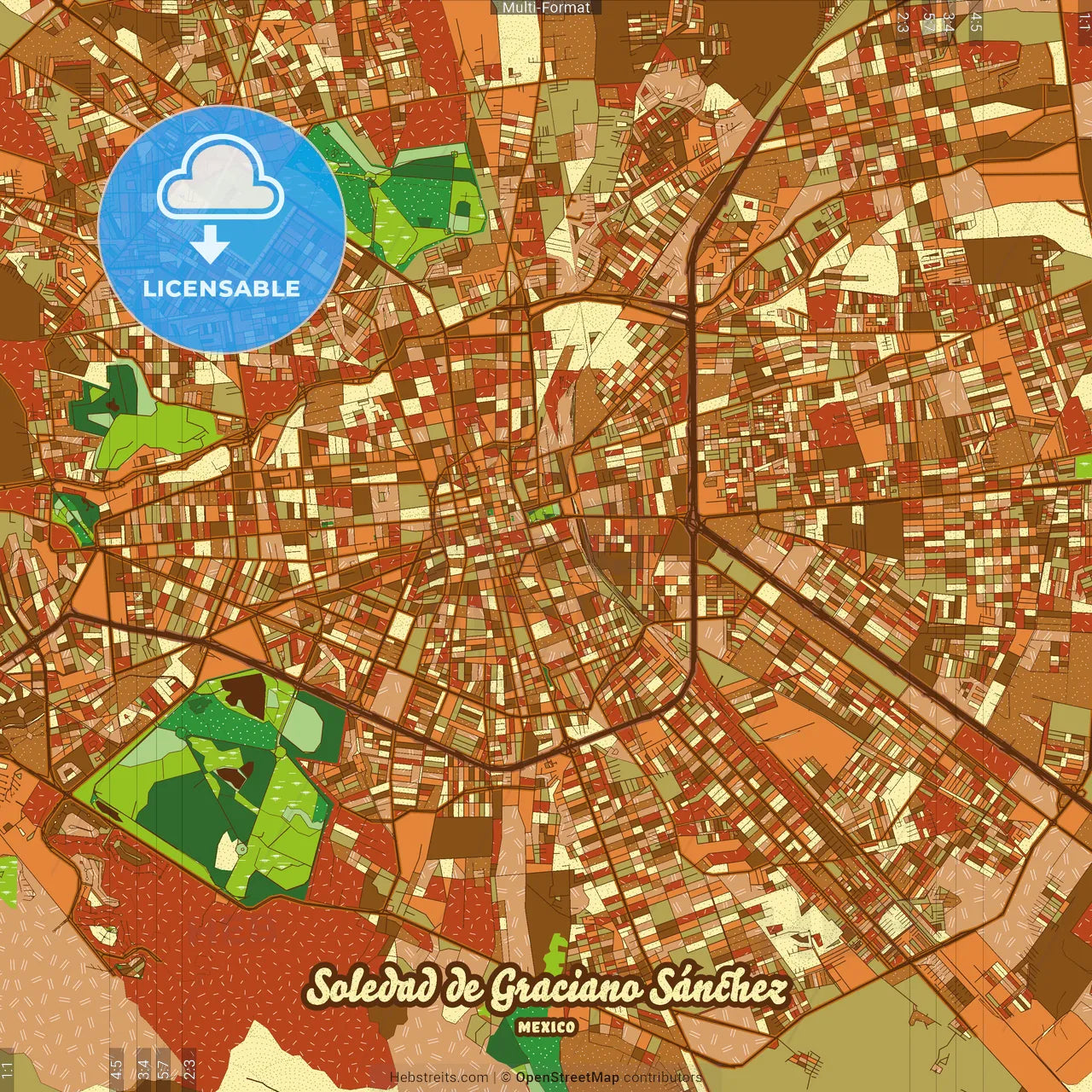 Soledad de Graciano Sánchez Mexico Farmhouse Poster Art Map Template