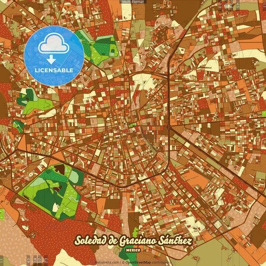 Soledad de Graciano Sánchez Mexico Farmhouse Poster Art Map Template