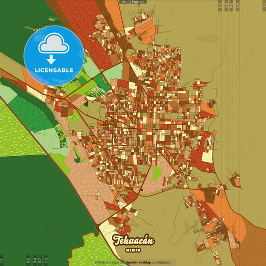 Tehuacán Mexico Farmhouse Poster Art Map Template