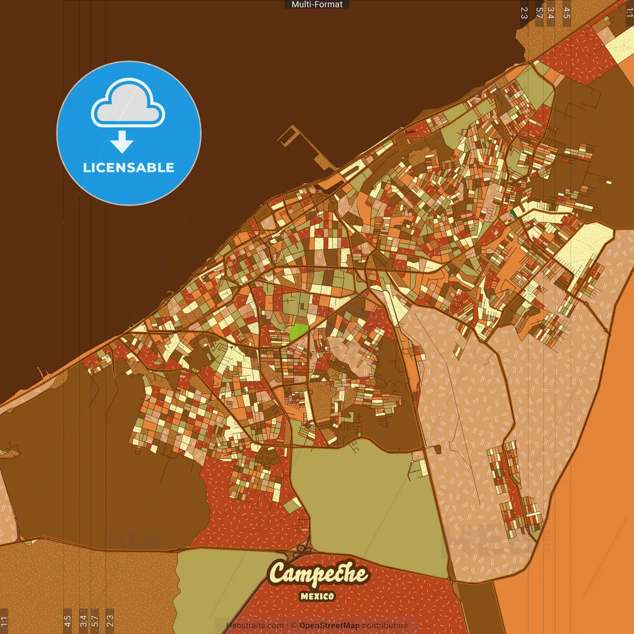 Campeche Mexico Farmhouse Poster Art Map Template