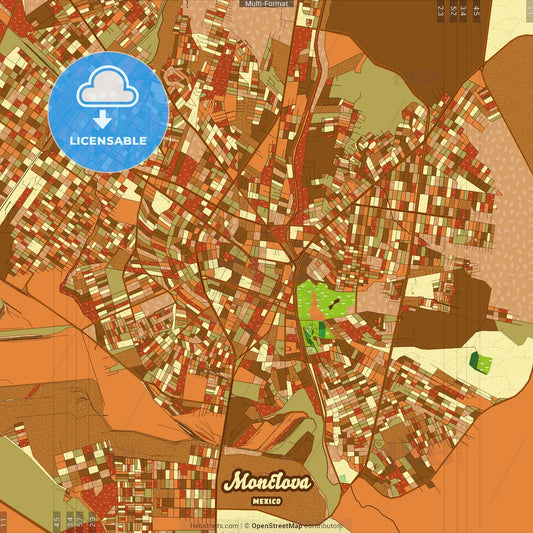 Monclova Mexico Farmhouse Poster Art Map Template