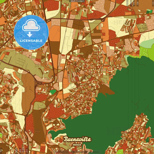 Buenavista Mexico Farmhouse Poster Art Map Template