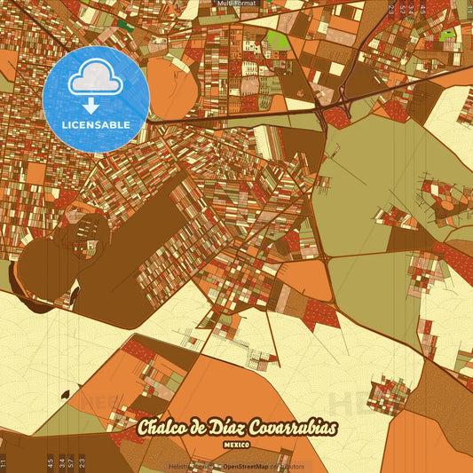 Chalco de Díaz Covarrubias Mexico Farmhouse Poster Art Map Template