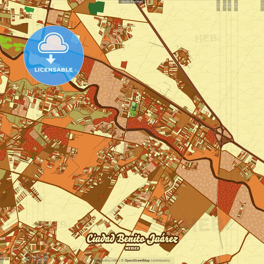 Ciudad Benito Juárez Mexico Farmhouse Poster Art Map Template