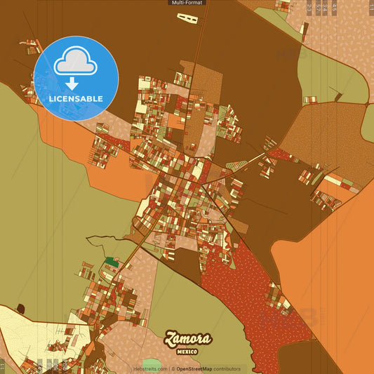 Zamora Mexico Farmhouse Poster Art Map Template