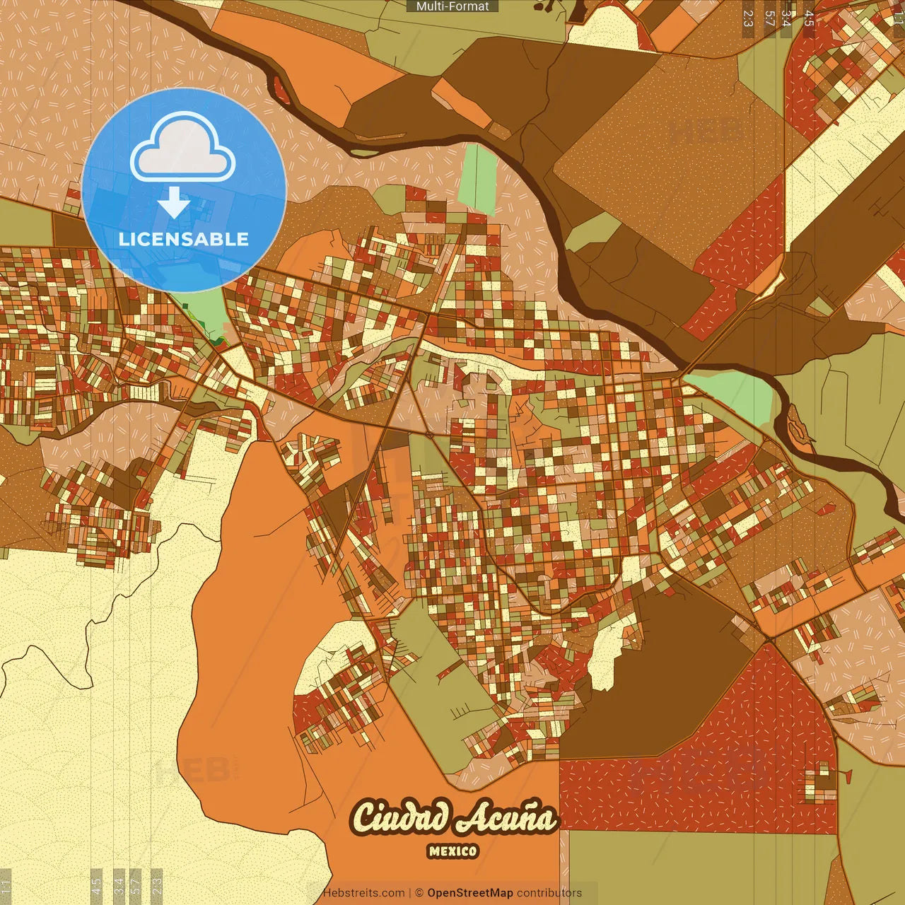 Ciudad Acuña Mexico Farmhouse Poster Art Map Template