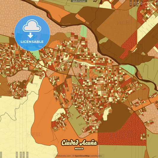 Ciudad Acuña Mexico Farmhouse Poster Art Map Template