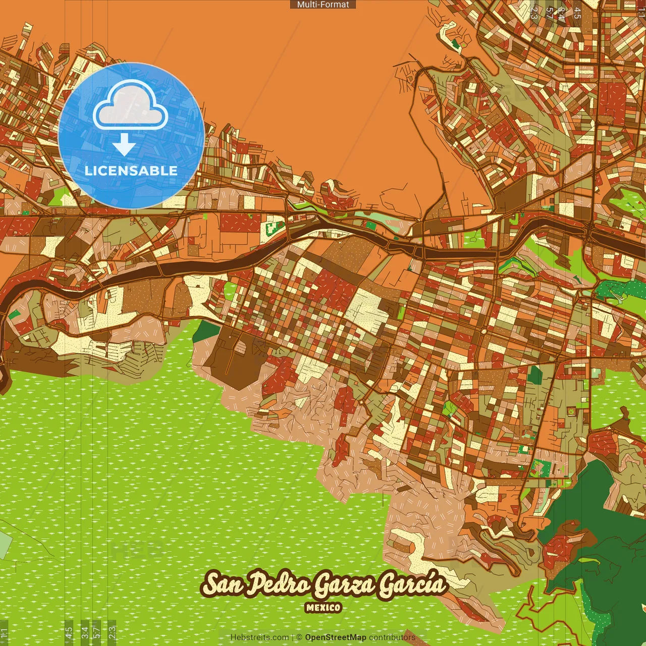 San Pedro Garza García Mexico Farmhouse Poster Art Map Template