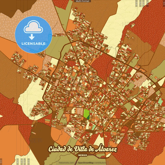 Ciudad de Villa de Álvarez Mexico Farmhouse Poster Art Map Template