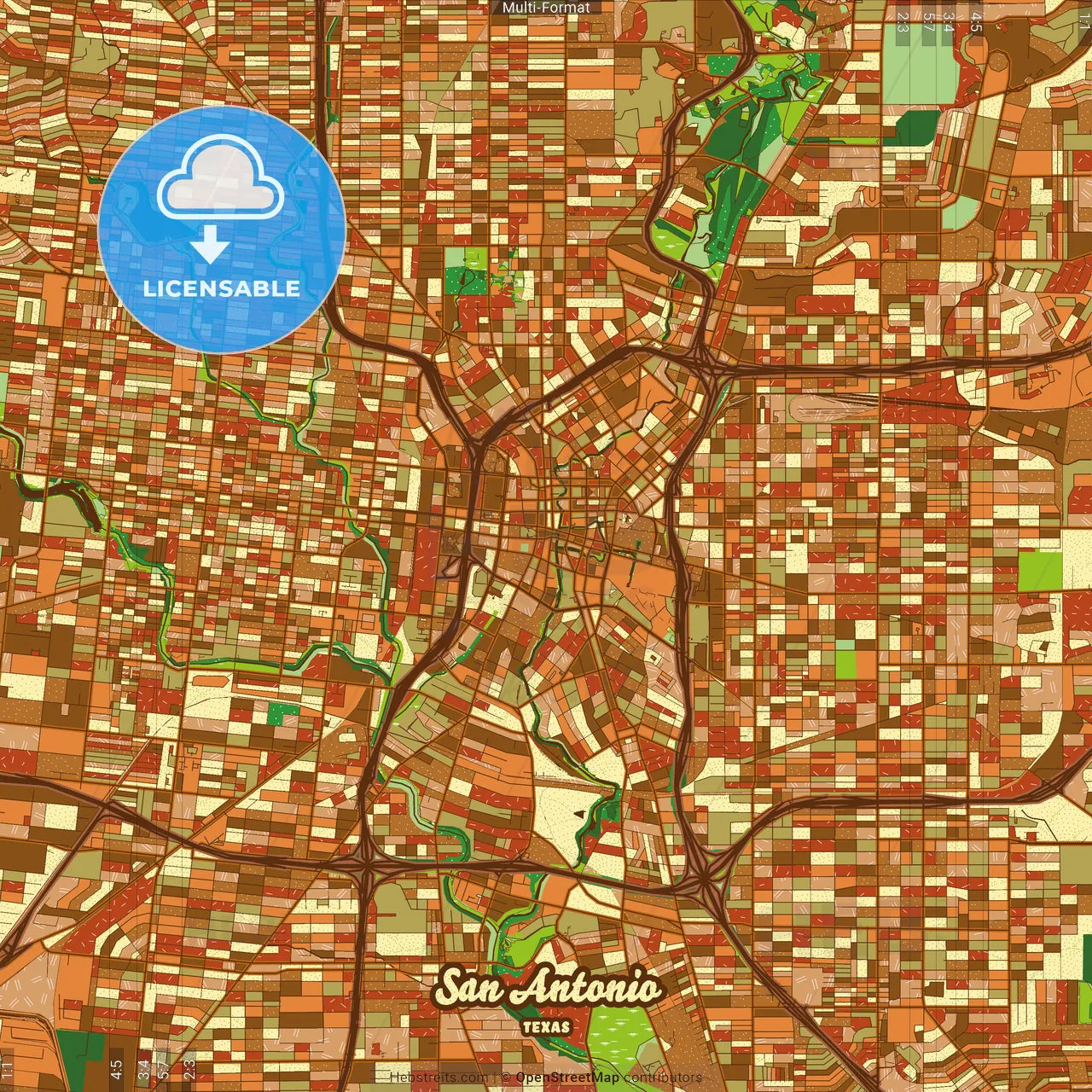 San Antonio Texas Farmhouse Poster Art Map Template