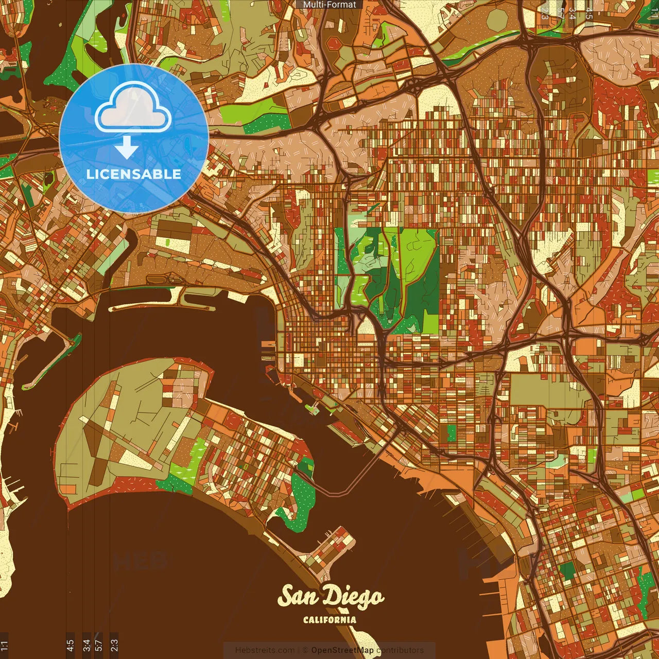 San Diego California Farmhouse Poster Art Map Template