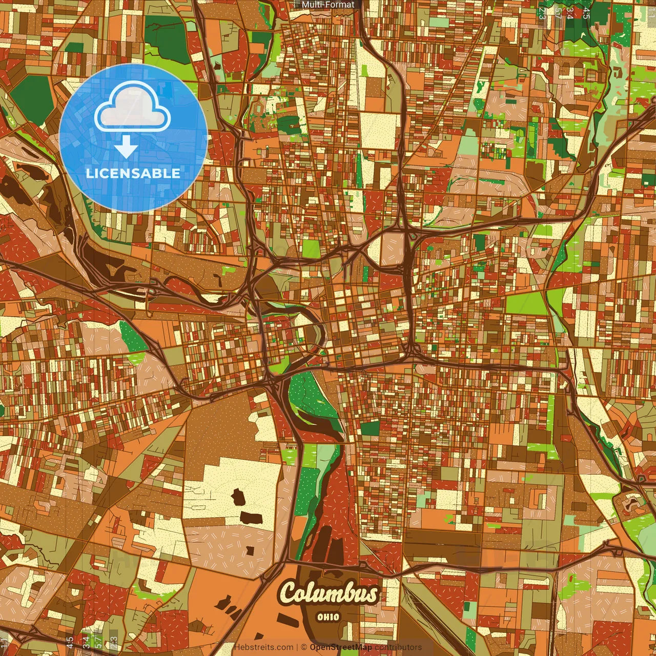 Columbus Ohio Farmhouse Poster Art Map Template