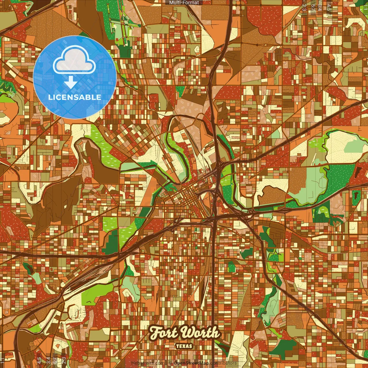 Fort Worth Texas Farmhouse Poster Art Map Template