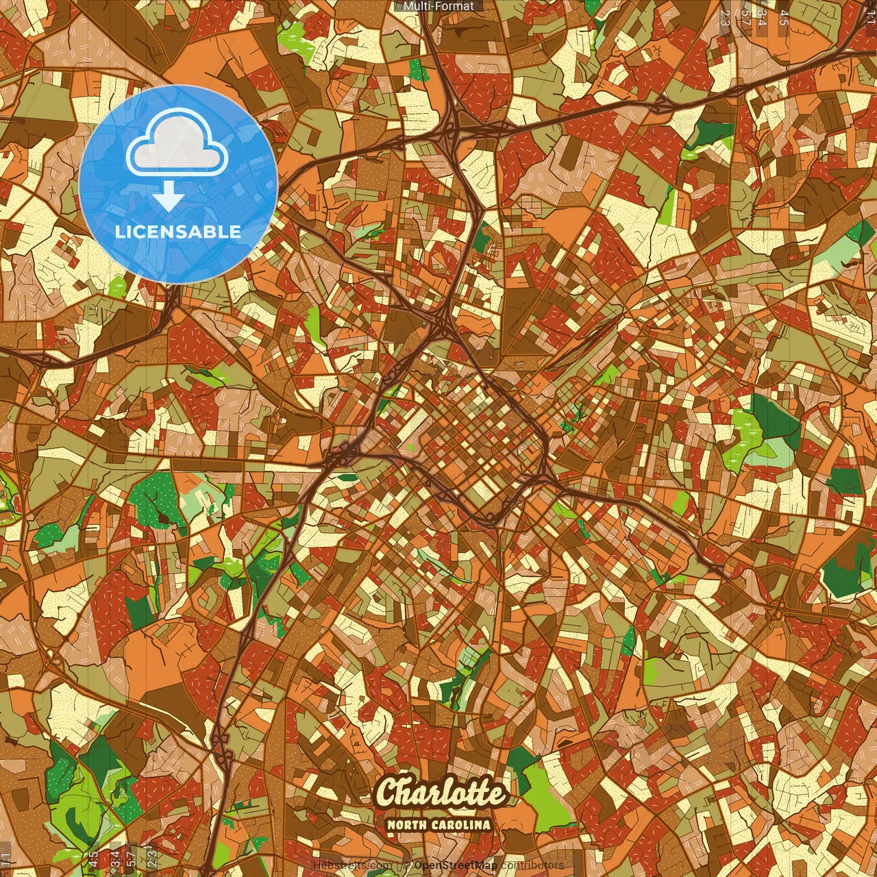 Charlotte North Carolina Farmhouse Poster Art Map Template