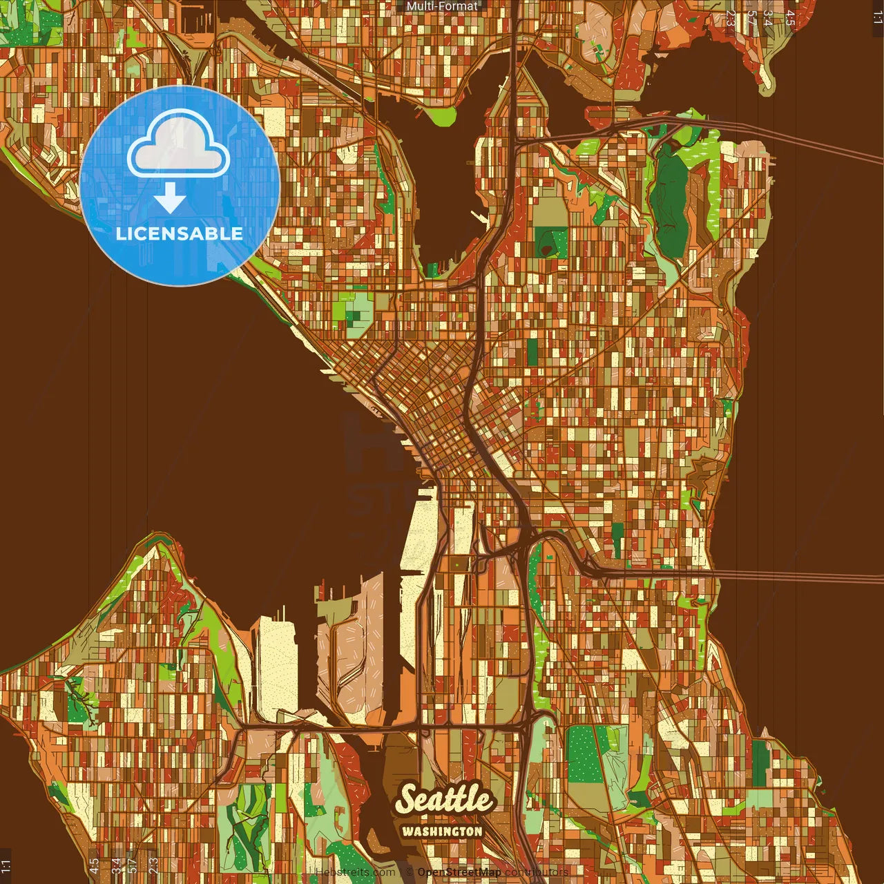 Seattle Washington Farmhouse Poster Art Map Template