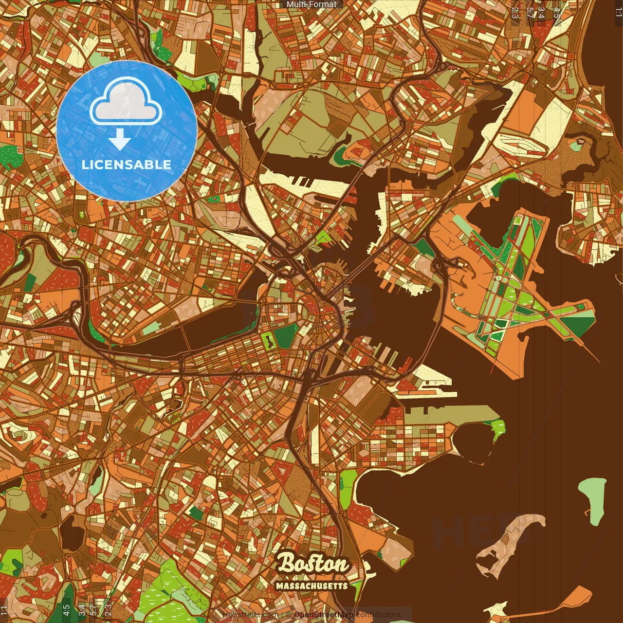 Boston Massachusetts Farmhouse Poster Art Map Template