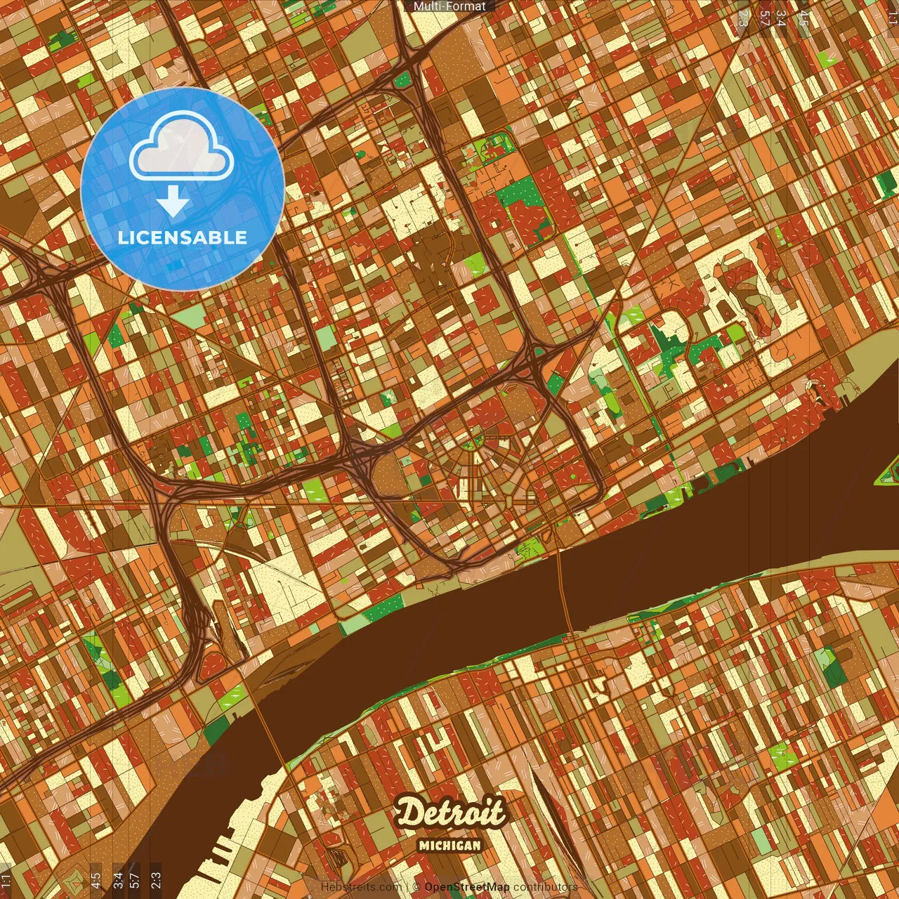 Detroit Michigan Farmhouse Poster Art Map Template