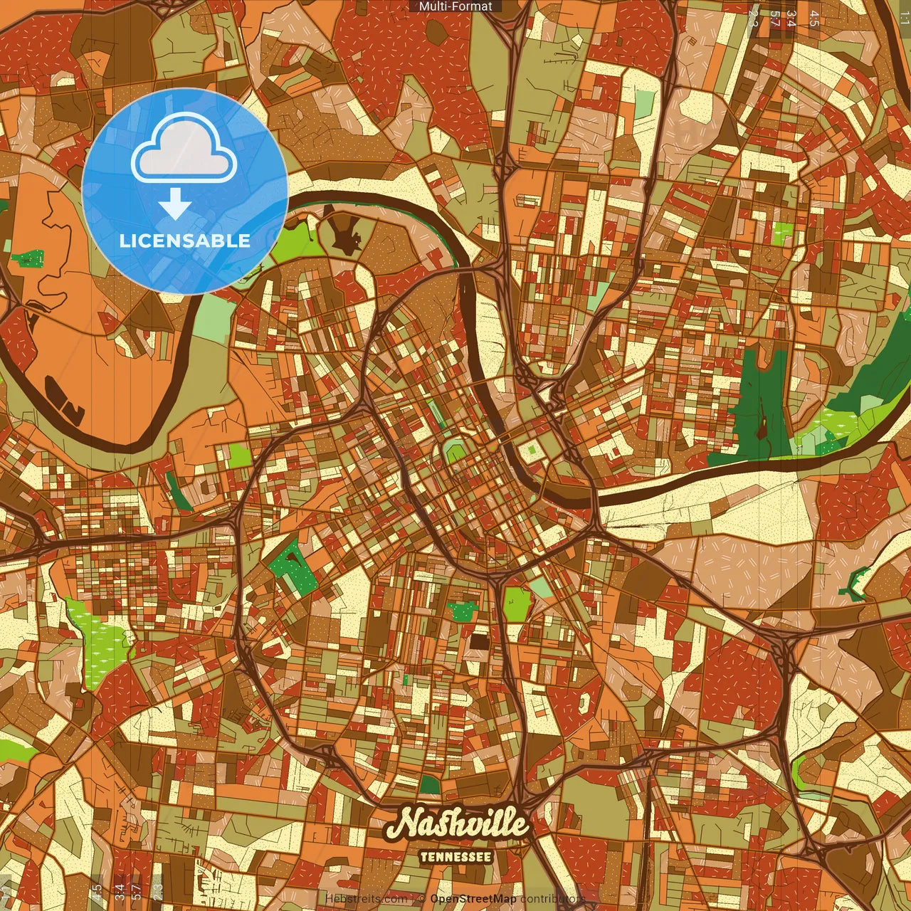 Nashville Tennessee Farmhouse Poster Art Map Template