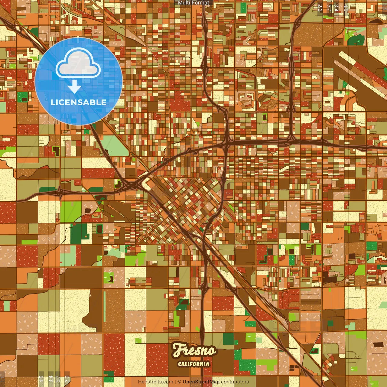 Fresno California Farmhouse Poster Art Map Template