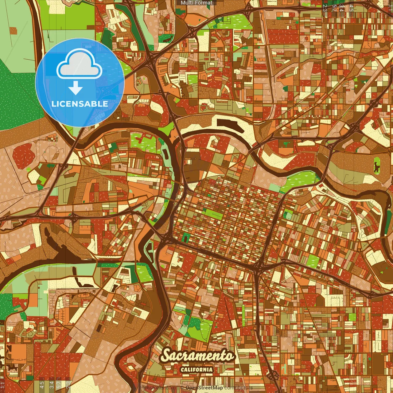 Sacramento California Farmhouse Poster Art Map Template