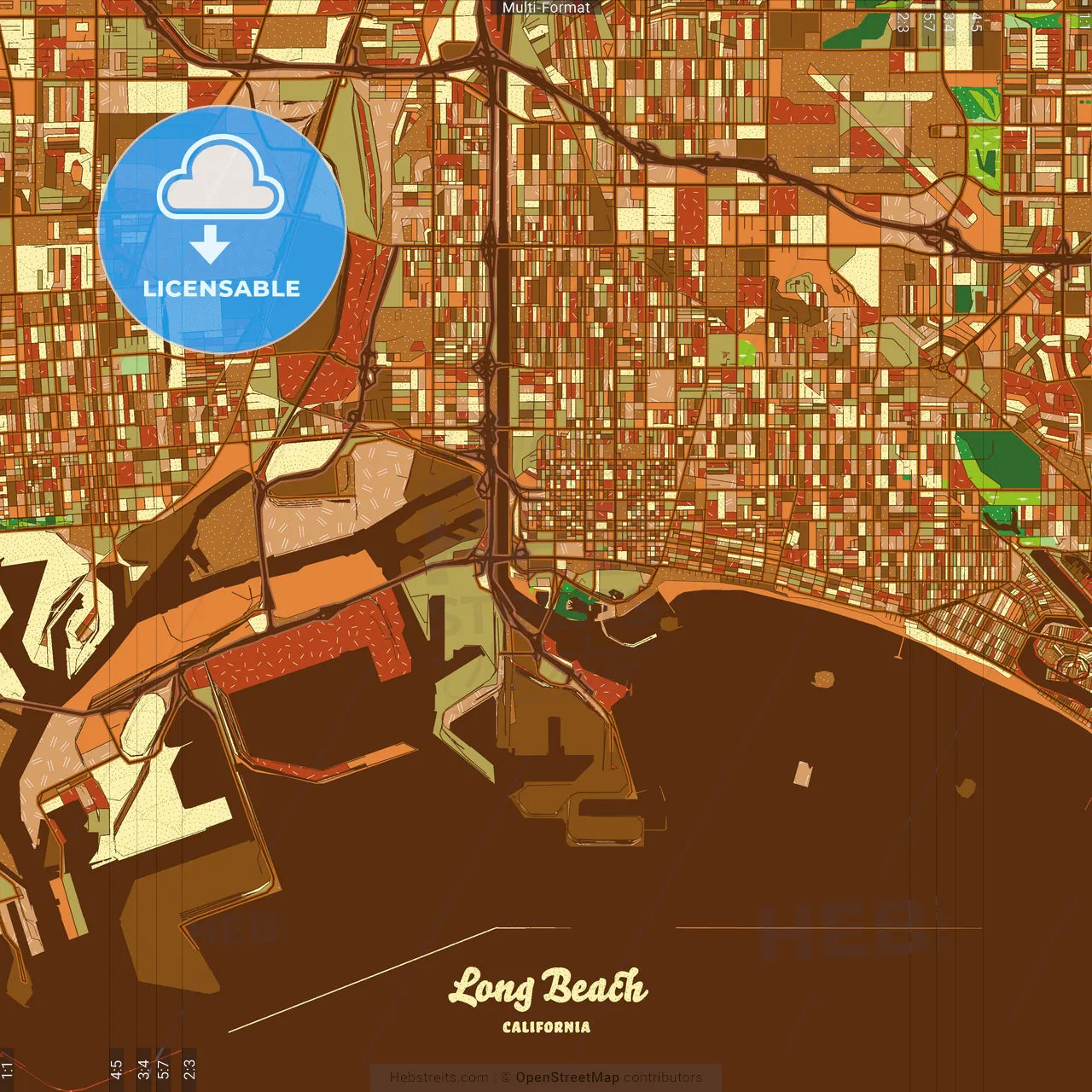 Long Beach California Farmhouse Poster Art Map Template