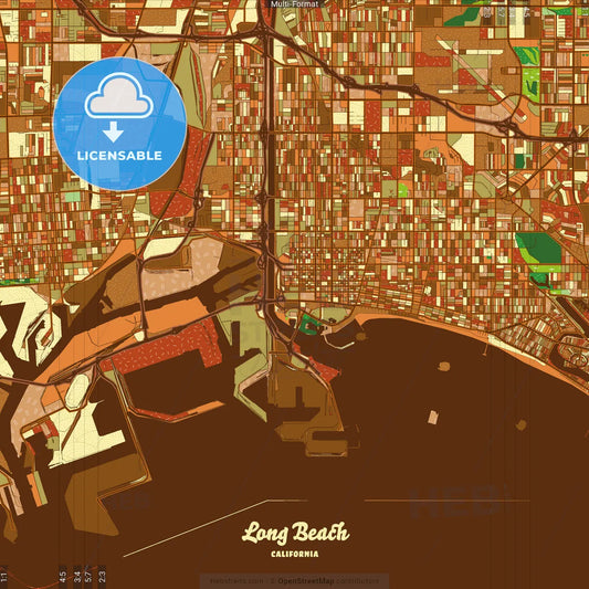 Long Beach California Farmhouse Poster Art Map Template