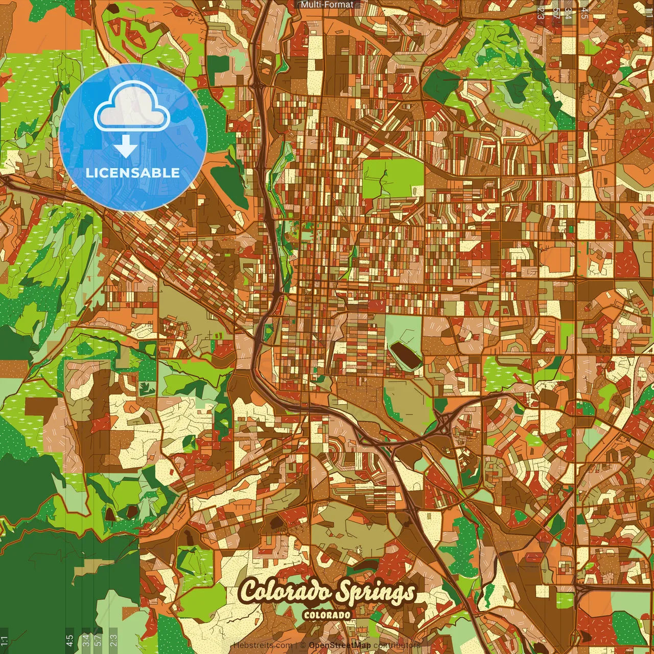 Colorado Springs Colorado Farmhouse Poster Art Map Template