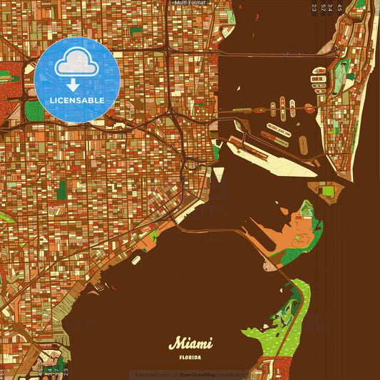 Miami Florida Farmhouse Poster Art Map Template