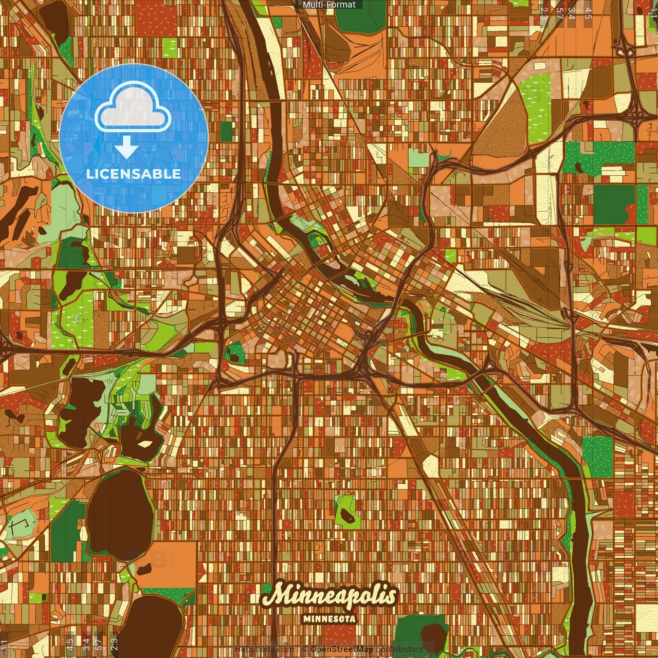 Minneapolis Minnesota Farmhouse Poster Art Map Template