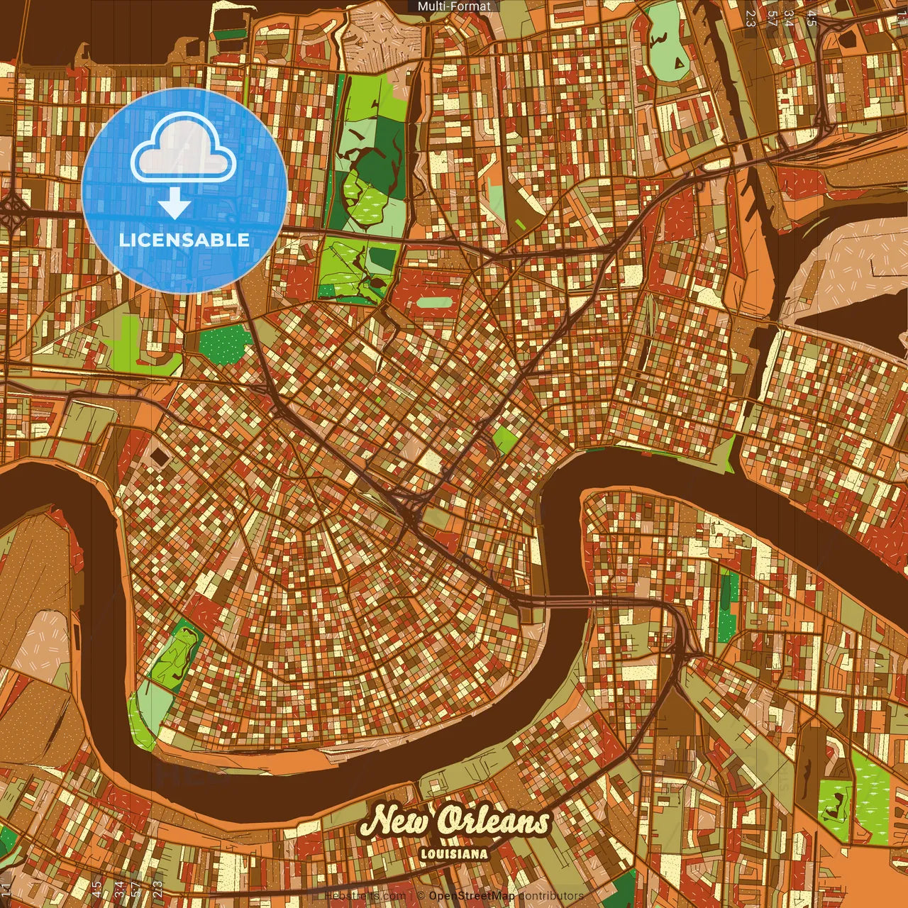 New Orleans Louisiana Farmhouse Poster Art Map Template